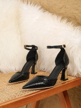 New Fashion Women Pointed Toe High Heel Pumps, Simple Black Chunky Heel Hollow Out